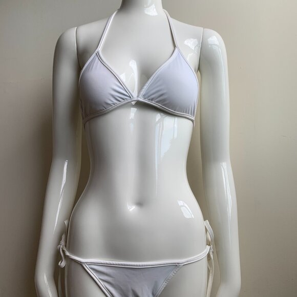 Aaron Chang blue reversible plumeria bikini triangle top tie side - Picture 9 of 12